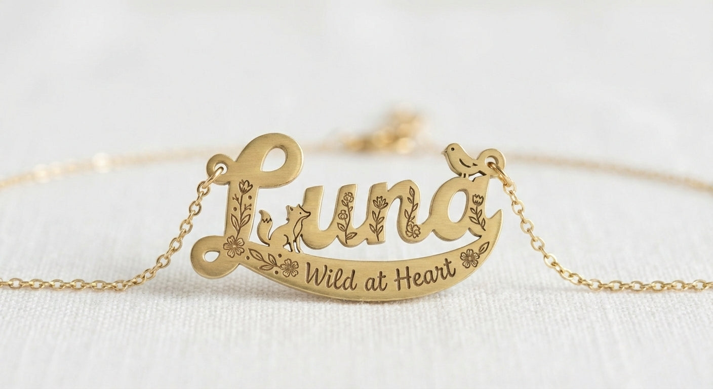 Personalised Wildflower Name Necklace - close up on chain