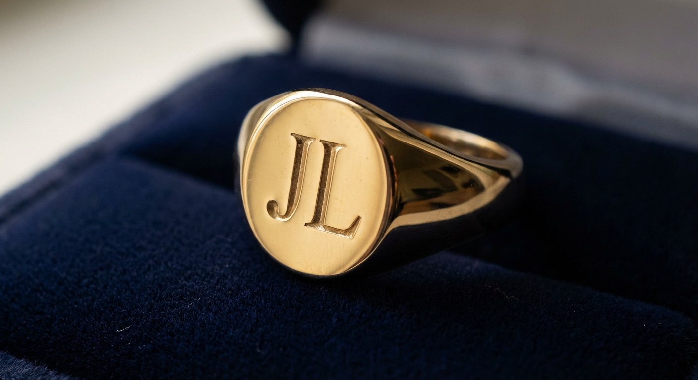 The Heritage custom gold signet ring with engraved monogram initials