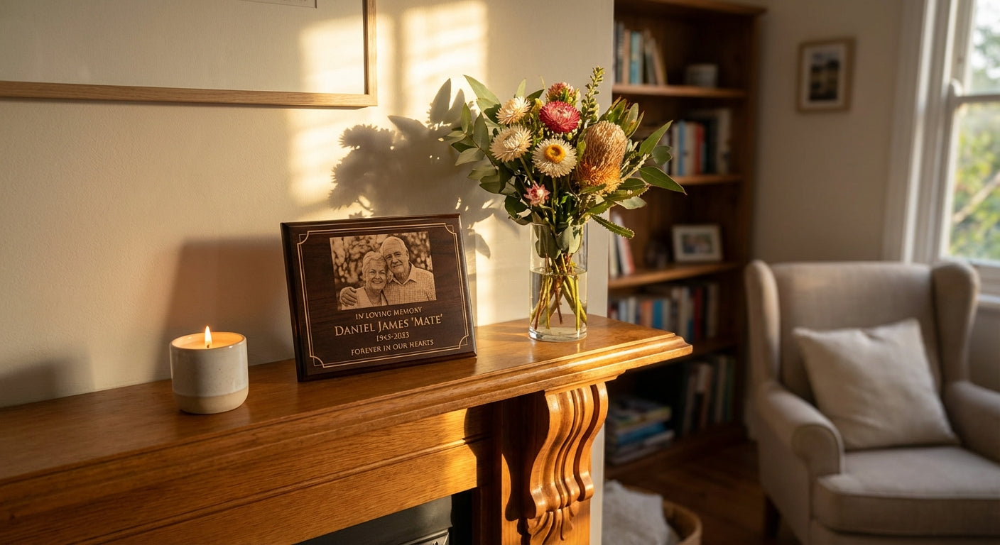 The "Forever in Our Hearts" Memorial Photo Plaque - lifestyle shot